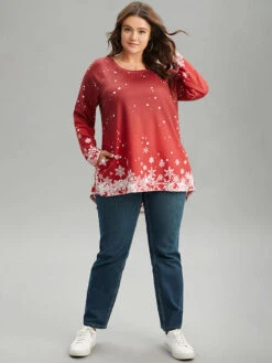Christmas Snowflake Raglan Sleeve High Low Hem T-shirt -Bloomchic Shop 459544441 bh 82197015 e5d9 469c 915b 63609d4c6684