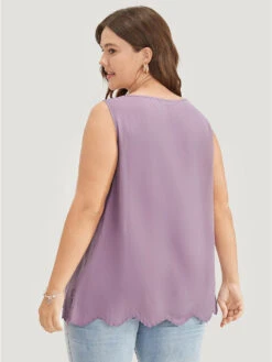 Plain Embroidered Scalloped Trim Tank Top -Bloomchic Shop 460248034 un