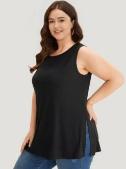 Supersoft Essentials Solid Split Side Crew Neck Tank Top -Bloomchic Shop 461545056 ry 5e889454 321c 4576 b95a c10fdb4fbf1f