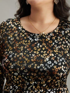 Leopard Glitter Bell Sleeve Mesh Dress -Bloomchic Shop 462051953 kt