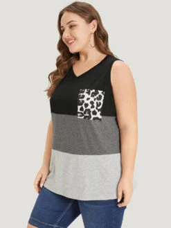 Leopard Contrast Patched Pocket Tank Top -Bloomchic Shop 462601777 xv