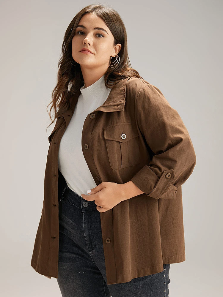 Plain Roll Tab Sleeve Button Down Coat 4 Plain Roll Tab Sleeve Button Down Coat - Image 2