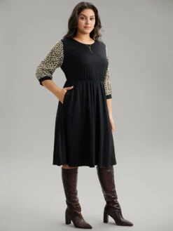 Leopard Patchwork Pocket Elastic Waist Dress 12 Leopard Patchwork Pocket Elastic Waist Dress -Bloomchic Shop 463269713 mh