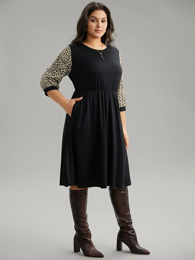 Leopard Patchwork Pocket Elastic Waist Dress 6 Leopard Patchwork Pocket Elastic Waist Dress - Image 4