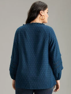 Plain Textured Cut Out Frill Trim Lantern Sleeve Blouse -Bloomchic Shop 463644107 gg b2e463ee b6ec 4086 8c26 2e927ced650c