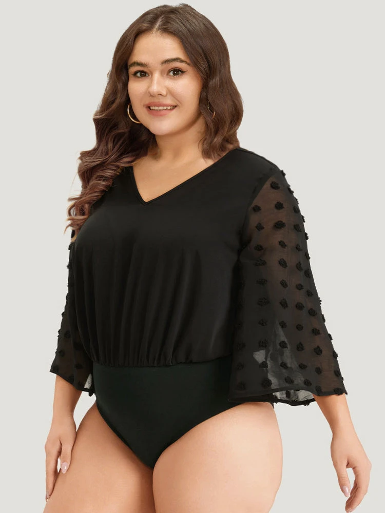 Polka Dot Patchwork Mesh Bell Sleeve Bodysuit 7 Polka Dot Patchwork Mesh Bell Sleeve Bodysuit - Image 5