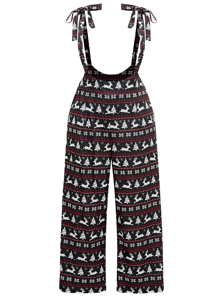 Christmas Elk Print Elastic Waist Knot Jumpsuit 9 Christmas Elk Print Elastic Waist Knot Jumpsuit - Image 7