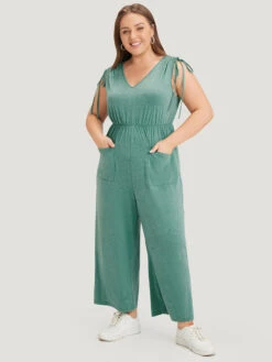 Plain Patched Pocket Zipper Drawstring Shoulder Jumpsuit -Bloomchic Shop 466892522 xn
