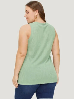 Solid Patched Pocket Waffle Knit Tank Top -Bloomchic Shop 467316790 vi