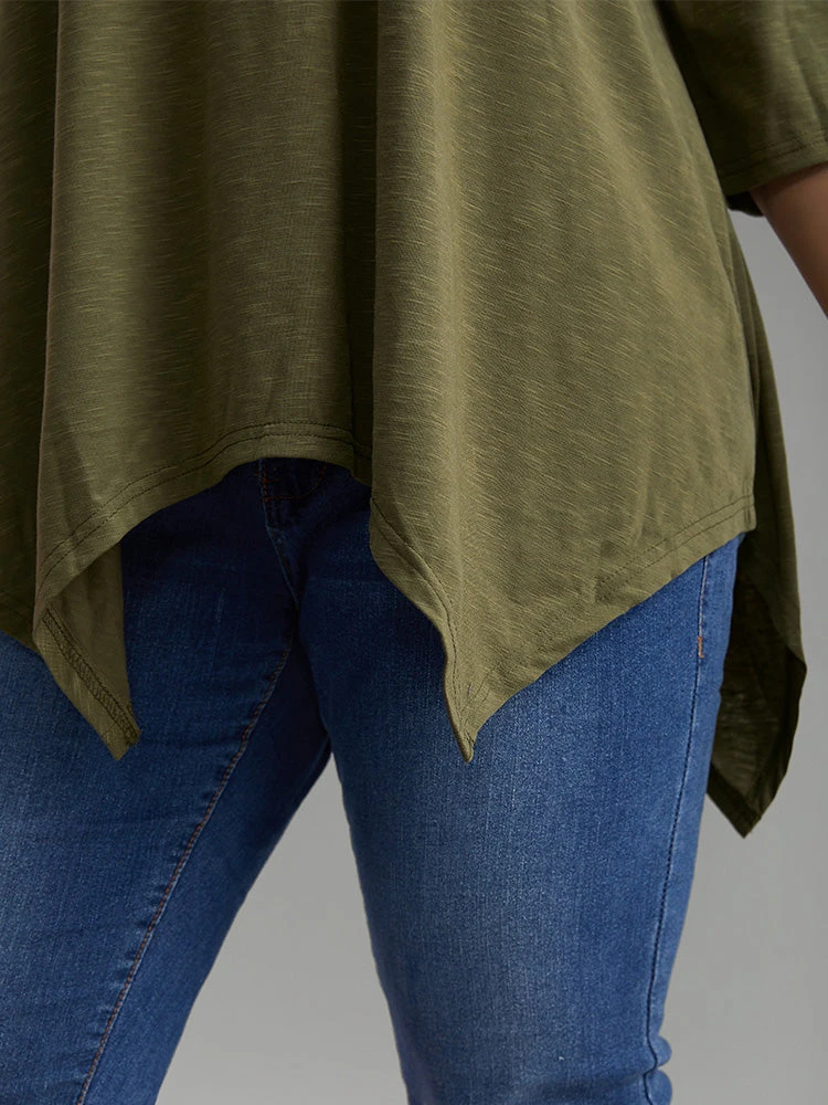 Plain Hanky Hem Crew Neck T-shirt 10 Plain Hanky Hem Crew Neck T-shirt - Image 8