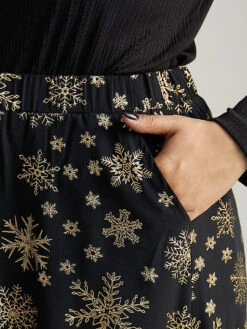 Snowflake Glitter Elastic Waist Pocket A-line Skirt 14 Snowflake Glitter Elastic Waist Pocket A-line Skirt -Bloomchic Shop 468209245 lw