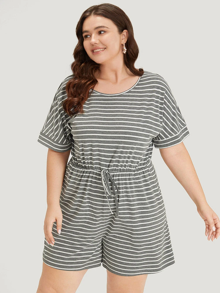 Striped Print Pocket Ties Elastic Waist Jumpsuit 5 Striped Print Pocket Ties Elastic Waist Jumpsuit - Image 3