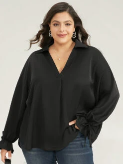 Bloomchic Shop 36 Anti-Wrinkle Knot Pleated Lantern Sleeve Blouse