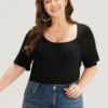 Rib Knit Asymmetrical Neck Short Sleeve Bodysuit -Bloomchic Shop 4690886 zg