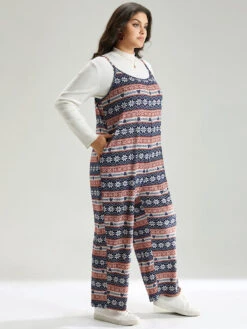 Snowflake Graphic Pocket Overall Cami Jumpsuit -Bloomchic Shop 469243606 ri