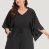 Plain Pocket Flounce Sleeve Elastic Waist Ties Jumpsuit 2 Plain Pocket Flounce Sleeve Elastic Waist Ties Jumpsuit -Bloomchic Shop 469432820 yy