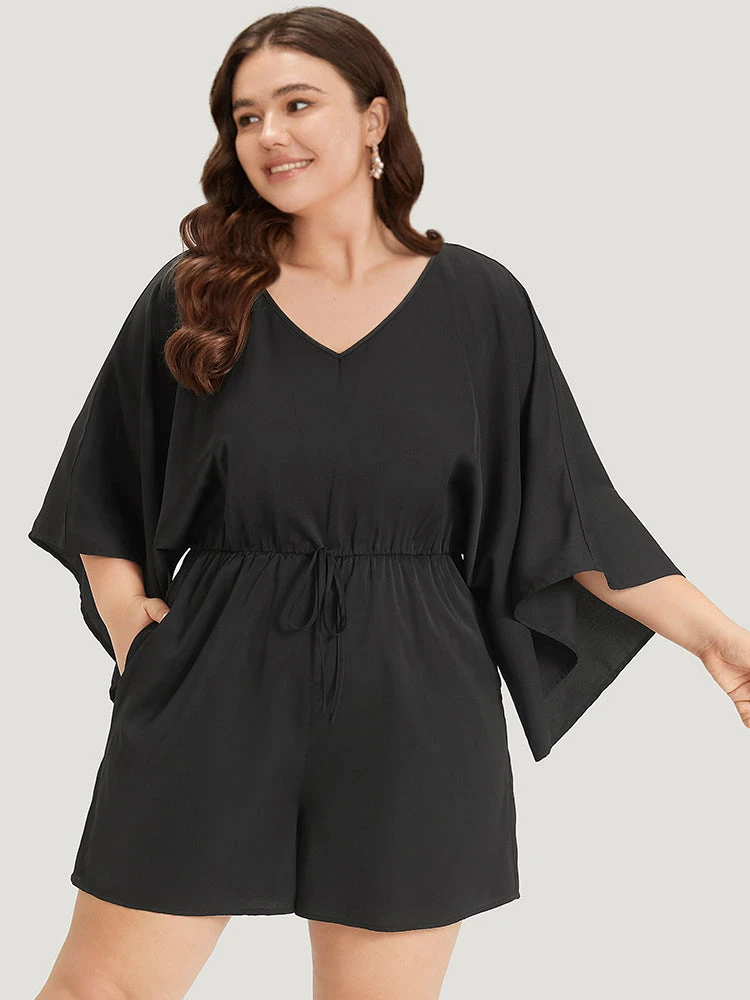 Plain Pocket Flounce Sleeve Elastic Waist Ties Jumpsuit 3 Plain Pocket Flounce Sleeve Elastic Waist Ties Jumpsuit