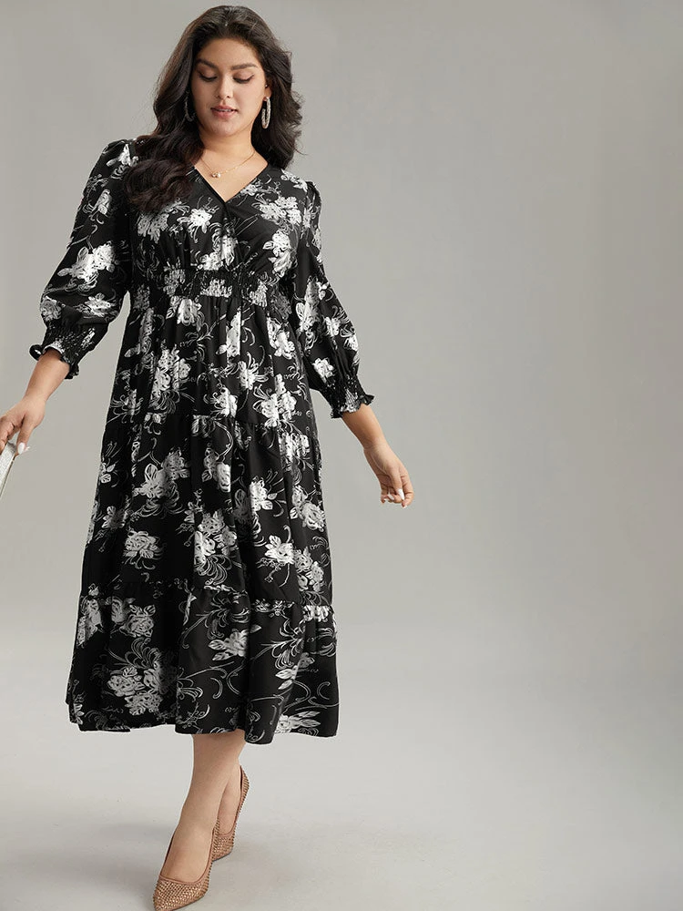 Silhouette Floral Print Glitter Wrap Shirred Dress 6 Silhouette Floral Print Glitter Wrap Shirred Dress - Image 4