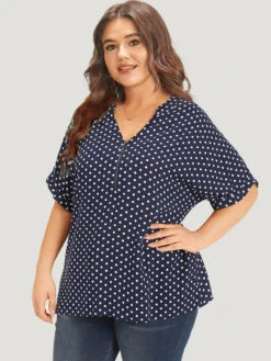 Polka Dot Zipper Notched Dolman Sleeve Blouse -Bloomchic Shop 470148890 bc