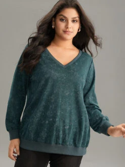 Vintage Heather V Neck Rib Knit Sweatshirt