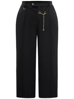 Static-Free Elastic Waist Chain Belted Pleated Pants -Bloomchic Shop 470467880 ft