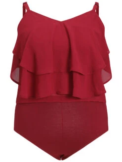 Plain Flutter Trim Tiered Cami Bodysuit -Bloomchic Shop 470934410 ll