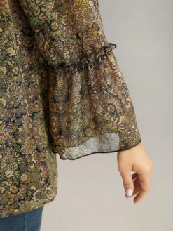 Bandana Print Mesh Frill Trim Blouse -Bloomchic Shop 470967033 zn