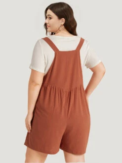 Solid Pocket Button Through Gathered Overall Jumpsuit -Bloomchic Shop 471525077 kk