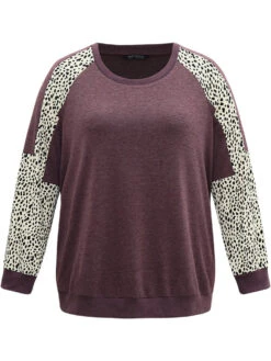 Geometric Contrast Patchwork Raglan Sleeve Sweatshirt -Bloomchic Shop 471546417 bx