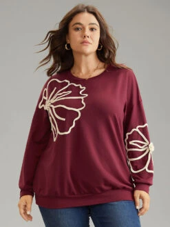 3D Floral Applique Drop Shoulder Sweatshirt 10 3D Floral Applique Drop Shoulder Sweatshirt -Bloomchic Shop 473413455 qf