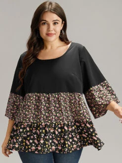 Ditsy Floral Patchwork Tiered Flutter Sleeve Blouse -Bloomchic Shop 473537362 ez 2d59cf58 68af 49fd 9e94 75d6c75a7fa8