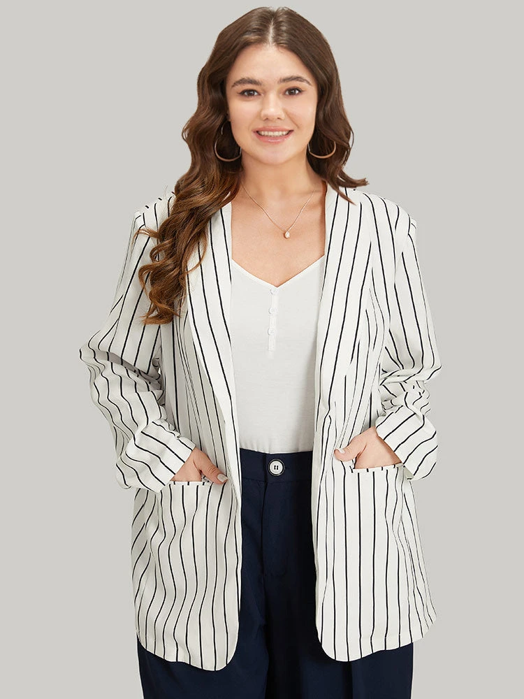Striped Pocket Gathered Lapel Collar Blazer 8 Striped Pocket Gathered Lapel Collar Blazer - Image 6