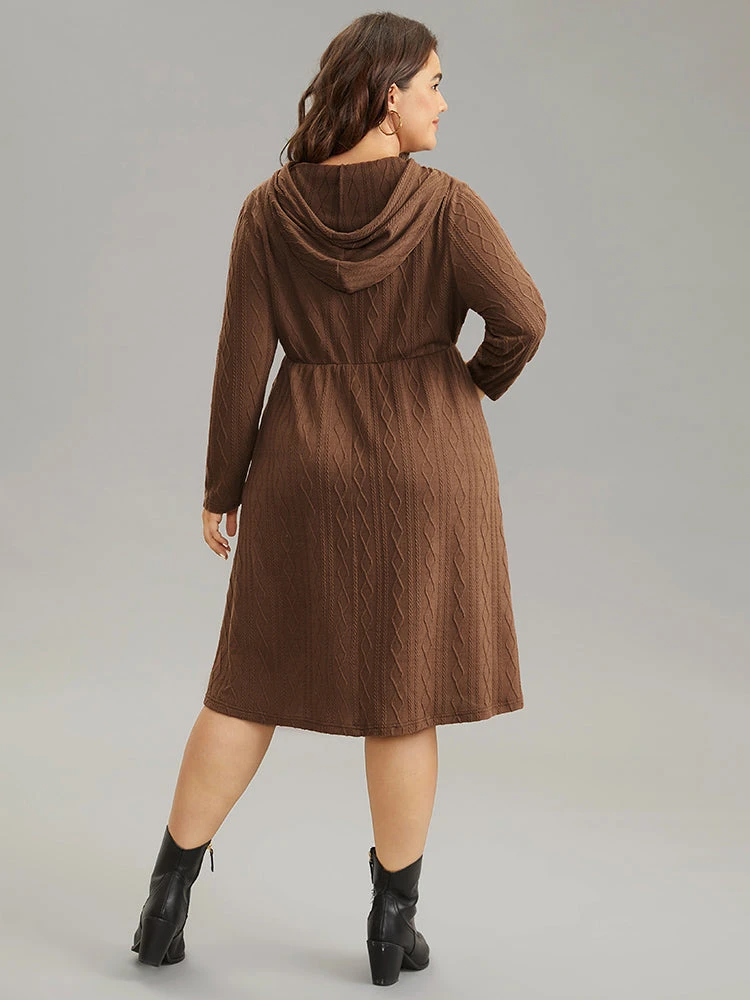 Plain Texture Jacquard Hooded Cable Knit Dress 5 Plain Texture Jacquard Hooded Cable Knit Dress - Image 3
