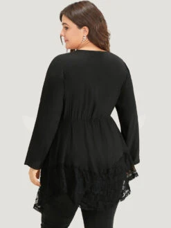Halloween Plain Lace Asymmetrical Hem Blouse -Bloomchic Shop 475078744 qn