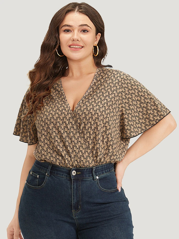 Graphic Print Surplice Neck Ruffle Sleeve Bodysuit 4 Graphic Print Surplice Neck Ruffle Sleeve Bodysuit - Image 2