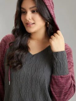 Contrast Jacquard Raglan Sleeve Hooded Sweatshirt -Bloomchic Shop 476533913 al