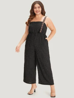 Geometric Print Pocket Button Elastic Waist Cami Jumpsuit -Bloomchic Shop 477161873 ee