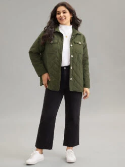 Button Through Lapel Collar Flap Pocket Jacket -Bloomchic Shop 477474145 cg