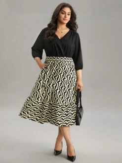 Geometric Twill Patchwork Shirred Elastic Waist Dress -Bloomchic Shop 477678450 hw 275a35d4 74f8 408d 8cf8 414ea03ddcab