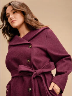 Solid Foldover Collar Pocket Asymmetrical Hem Belted Coat -Bloomchic Shop 477782487 fq 49fefde4 3d04 4e27 83aa e044a7cf613a