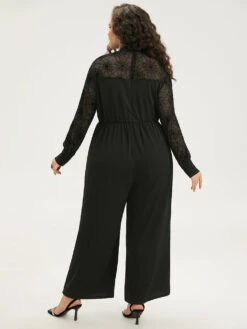 Halloween Anti-Wrinkle Spider Web Crochet Lace Mesh Jumpsuit -Bloomchic Shop 478218936 bq