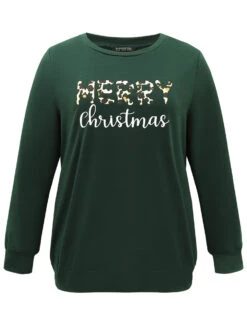Christmas Letter Leopard Round Neck Sweatshirt -Bloomchic Shop 478608185 za