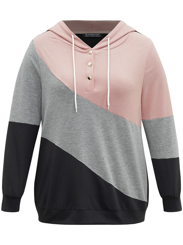 Colorblock Contrast Hooded Button Up Sweatshirt 7 Colorblock Contrast Hooded Button Up Sweatshirt - Image 5