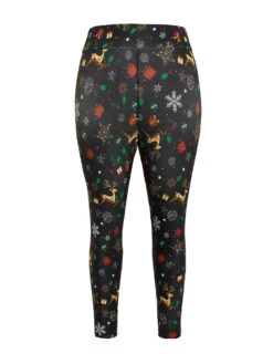 Christmas Print Elastic Waist Leggings -Bloomchic Shop 479349466 vu