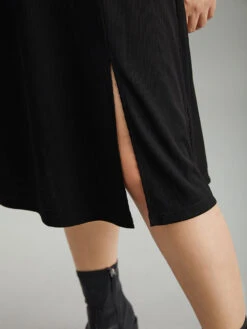 Rib Knit Split Side Square Neck Dress -Bloomchic Shop 480274252 co