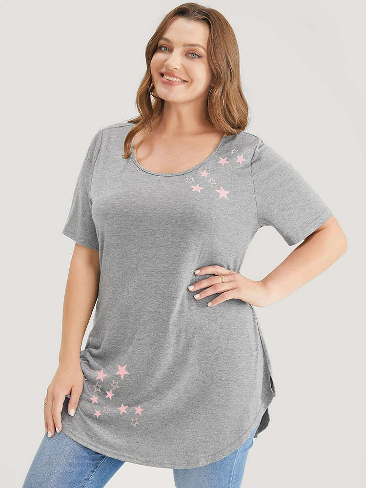 Star Print Split Arc Hem T-shirt 13 Star Print Split Arc Hem T-shirt - Image 11
