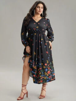 Boho Print Overlap Collar Lantern Sleeve Dress 14 Boho Print Overlap Collar Lantern Sleeve Dress -Bloomchic Shop 481091862 kb