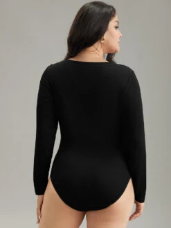 Solid Long Sleeve Basic V Neck Bodysuit -Bloomchic Shop 481277093 on