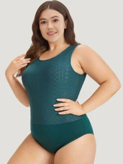 Plain Patchwork Broderie Anglaise Tank Bodysuit -Bloomchic Shop 482550871 qg