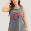 Letter & Floral Print Sleeveless Tank Top -Bloomchic Shop 48325128 sw